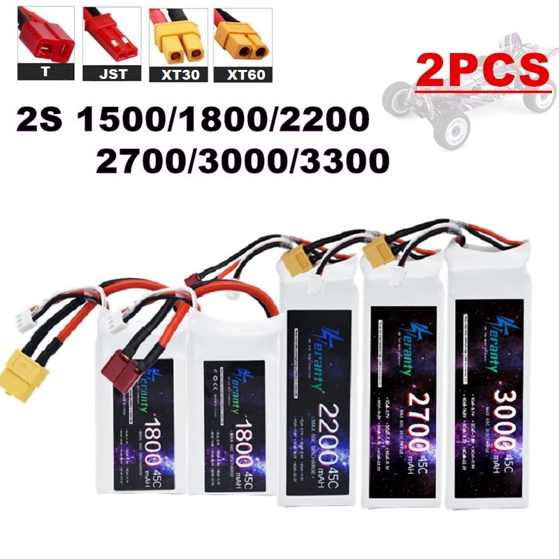 Drone Battery Lipo - 2PCS 7.4V Lipo 2S Batteria 1500mah/1800mAh/2200mah/2700mah/3000mah/3300mah